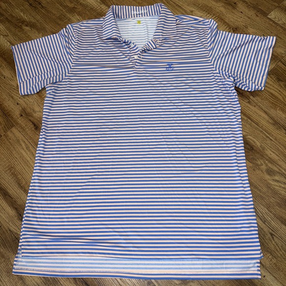 Yeaman's Hall Club B Draddy Sport Golf Shirt Peach Stripe XXL Top 100 Courses - Picture 6 of 12